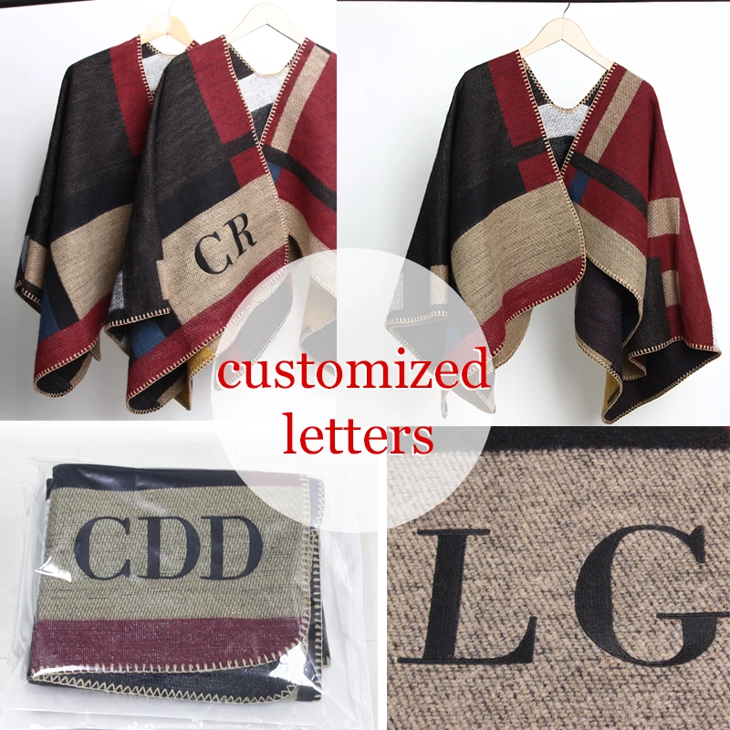 

2015 new Brand Women Poncho Monogramed Blanket Poncho Cashmere Wool Scarf Personalized initials plaid poncho cape winter poncho