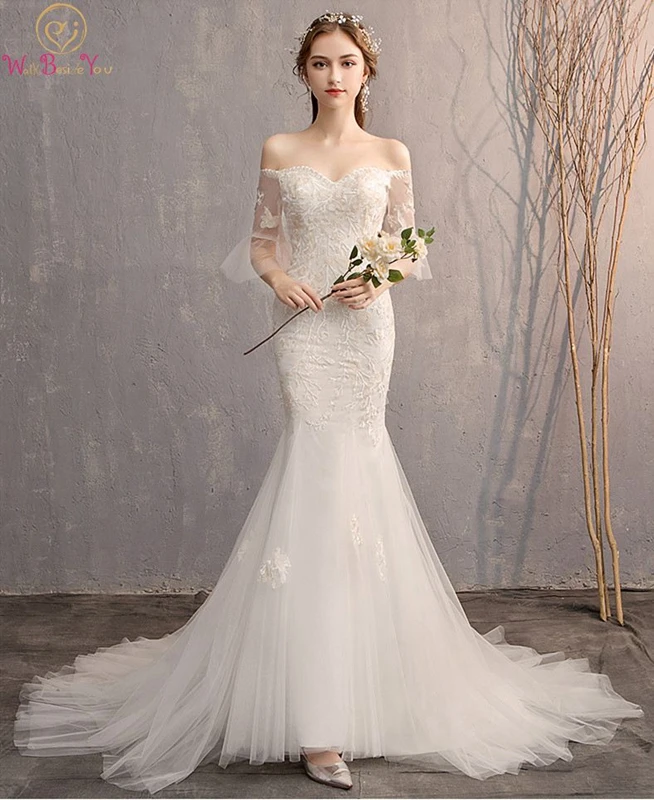Wedding Dresses Mermaid Sweep TrainVestido De Noiva 2019 New 3/4 Transparent Sleeves Lace-up Appliques Sweetheart Neck Long Gown
Wedding Dresses Mermaid Sweep TrainVestido De Noiva 2019 New 3/4 Transparent Sleeves Lace-up Appliques Sweetheart Neck Long Gown