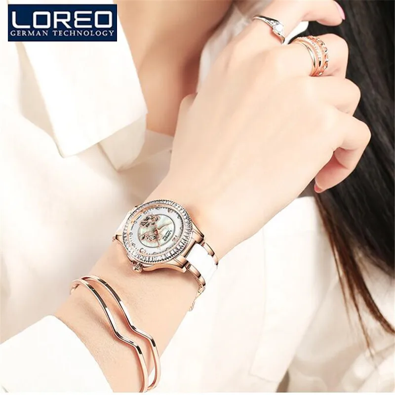 LOREO Women Casual Watches Ladies Wrist Watch Gold Bracelet Simulated Ceramic Dress Diamond Quartz-watch relogio feminino K45
LOREO Women Casual Watches Ladies Wrist Watch Gold Bracelet Simulated Ceramic Dress Diamond Quartz-watch relogio feminino K45