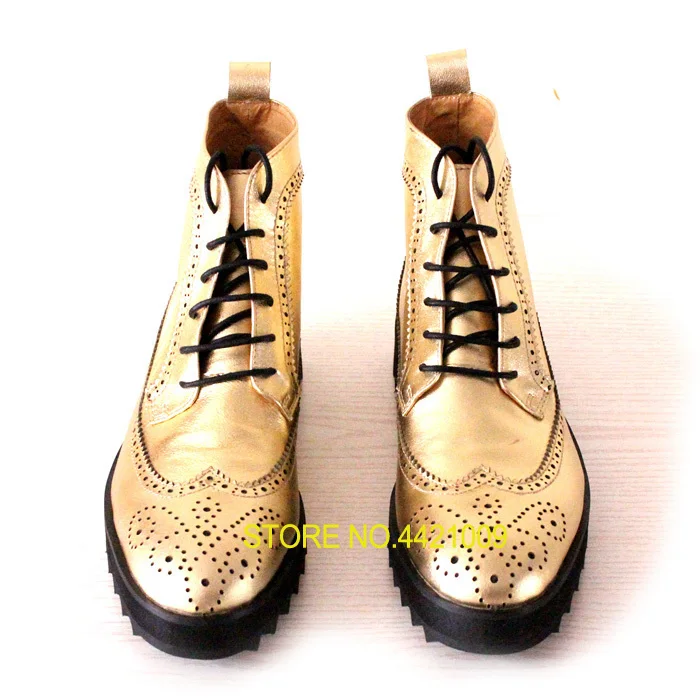 British style pointed toe lace up high top men boots gold color carved fretwork ankle boot men shoes thick bottom casual boots
British style pointed toe lace up high top men boots gold color carved fretwork ankle boot men shoes thick bottom casual boots