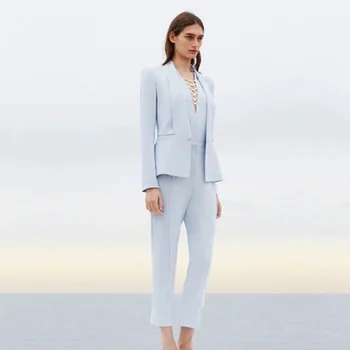 Women Sky Light Blue Suits For Jacket Pants Sets Business Suits Uniform Office Ladies Formal Pants 2 Piece Tailor To Women
Women Sky Light Blue Suits For Jacket Pants Sets Business Suits Uniform Office Ladies Formal Pants 2 Piece Tailor To Women