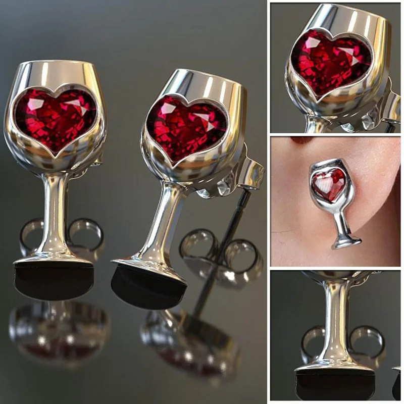 New Creative Red Heart Crystal Stud Earrings For Women Girls Retro Silver Color Wine Cup Jewelry Earrings Gift
New Creative Red Heart Crystal Stud Earrings For Women Girls Retro Silver Color Wine Cup Jewelry Earrings Gift
