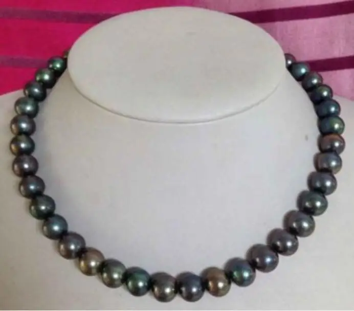 Потрясающее 9-10 мм круглое tahitian черное многоцветное Жемчужное ожерелье 18 дюймов