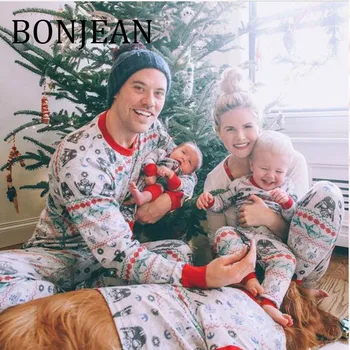 BONJEAN 2018 Casual Autumn Print Sets Two Pieces Christmas Clothes White Family Look Long Sleeve Matching Family Outfits BJ294
BONJEAN 2018 Casual Autumn Print Sets Two Pieces Christmas Clothes White Family Look Long Sleeve Matching Family Outfits BJ294