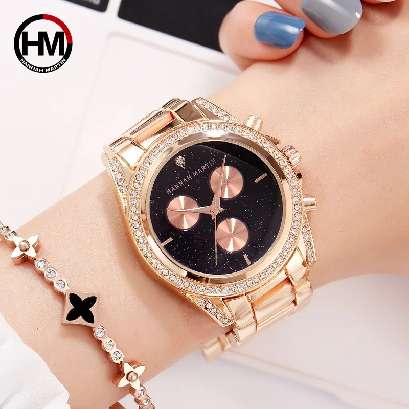 Кварцевые часы для женщин новый дизайн розовое золото со стразами топ роскошный