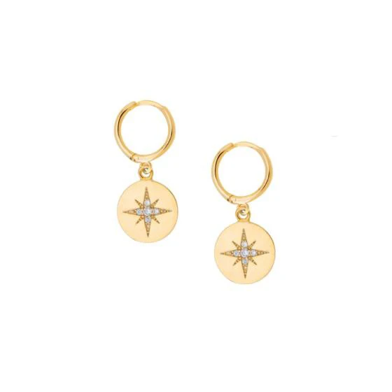Geometric dangling coin earring gold color engrave north star elegance cute girl women gift for Christmas
Geometric dangling coin earring gold color engrave north star elegance cute girl women gift for Christmas