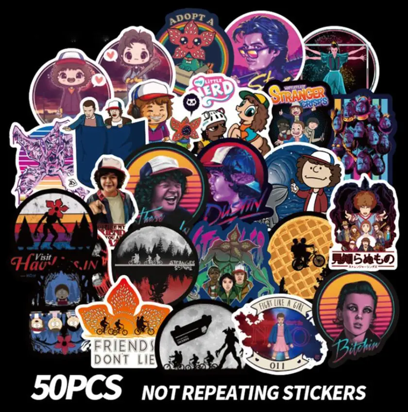 50PCS Pack Stickers Stranger Things Figure Eleven Dustin Sticker Toys For Bicycle Skateboard Notebook Laptop Suitcase Stickers
50PCS Pack Stickers Stranger Things Figure Eleven Dustin Sticker Toys For Bicycle Skateboard Notebook Laptop Suitcase Stickers