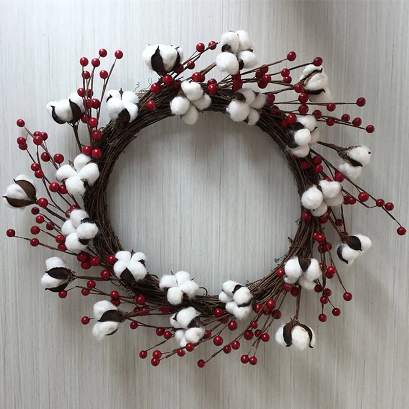 Natural Cotton Boll Red Berries Twig Wreath 2019 New Design Christmas Festive Door Decoration
Natural Cotton Boll Red Berries Twig Wreath 2019 New Design Christmas Festive Door Decoration