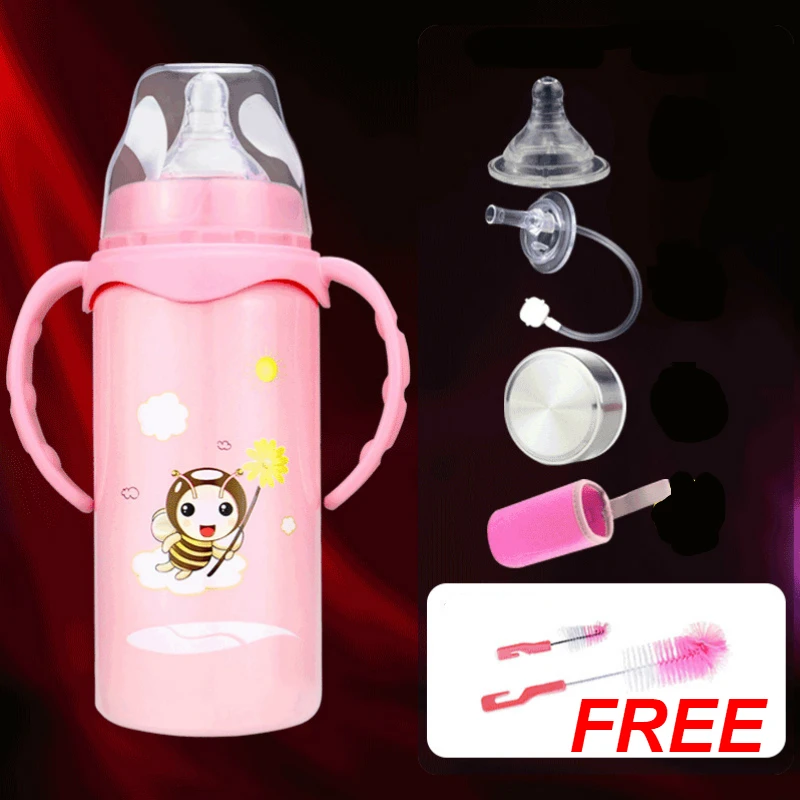 240/300ml one feeding bottle with three use-method S M L Stainless steel thermos bottle baby and children Water milk Vacuum cup
240/300ml one feeding bottle with three use-method S M L Stainless steel thermos bottle baby and children Water milk Vacuum cup
