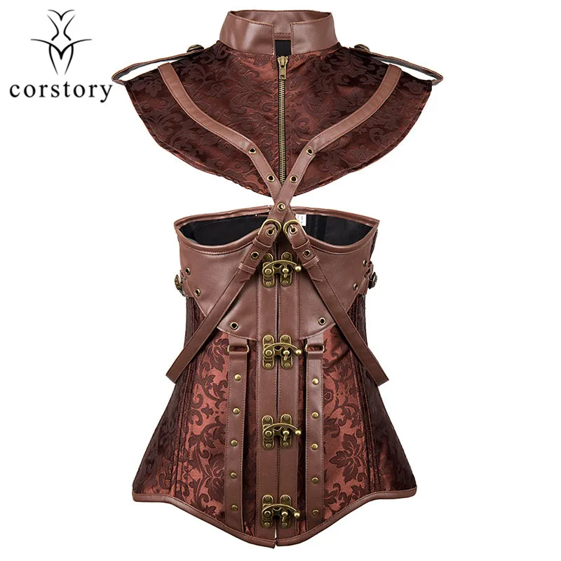 Corstory Vintage Brocade Faux Leather Underbust Corset With Zipper Shoulder Bolero Brown Palace Sexy Victorian Steampunk Costume
Corstory Vintage Brocade Faux Leather Underbust Corset With Zipper Shoulder Bolero Brown Palace Sexy Victorian Steampunk Costume