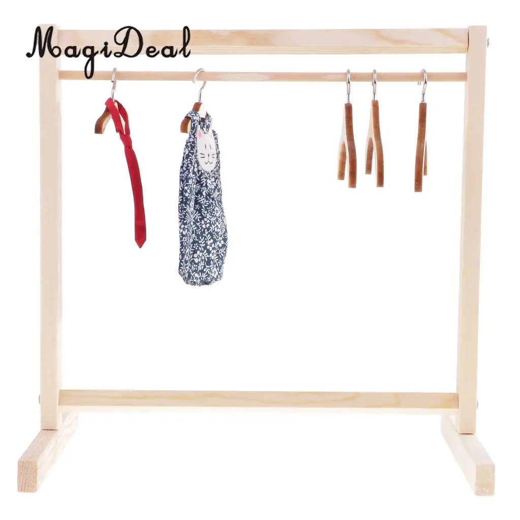 MagiDeal 1Set 1/6 Scale BJD Wooden Garment Rack Clothes Organizer for Dollfie Doll Dollhouse Furniture Accessories Decor 30x30cm