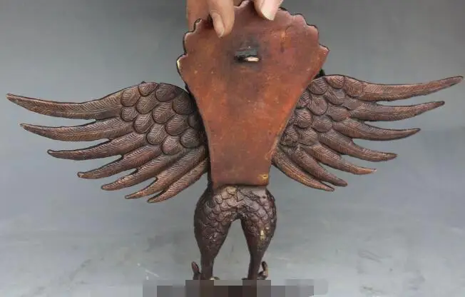 S1762 11"Tibet Buddhism Temple Copper Bronze Gilt Winged Garuda Bird God Buddha Statue