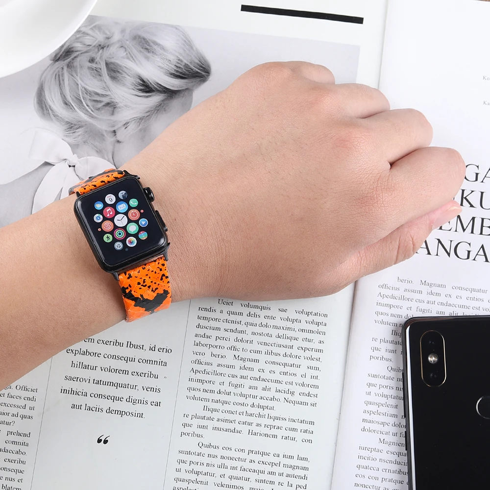 Ремешок BEAFIRY из натуральной кожи для Apple Watch кожаный браслет с рисунком питона 38 мм