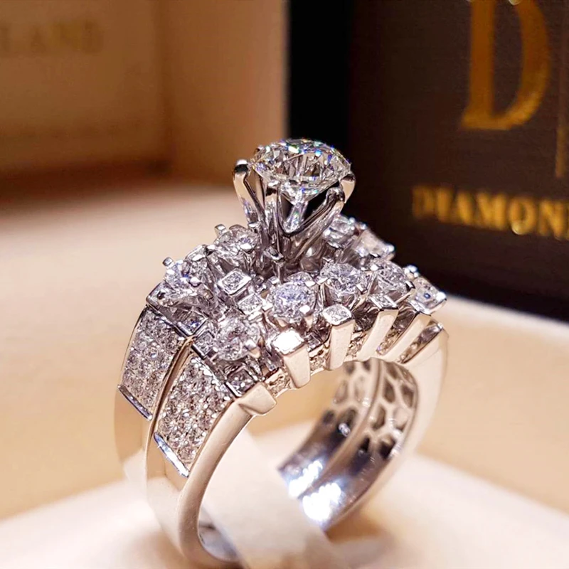 Female Crystal White Round Ring Set Brand Luxury Promise White gold Engagement Ring Vintage Bridal Wedding Rings For Women
Female Crystal White Round Ring Set Brand Luxury Promise White gold Engagement Ring Vintage Bridal Wedding Rings For Women