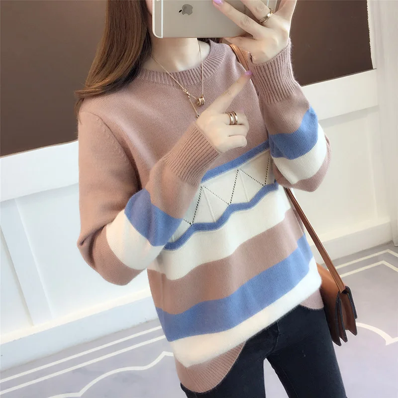 2019 Women Sweaters And Pullovers Autumn Winter Long Sleeve Pull Femme Color Matching Pullover Women Casual Knitted Sweater
2019 Women Sweaters And Pullovers Autumn Winter Long Sleeve Pull Femme Color Matching Pullover Women Casual Knitted Sweater