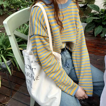 2019 Female Pullover Long Sleeve Sweaters Harajuku Women Autumn Winter Korea Style Casual Loose Joker Stripe Sweater
2019 Female Pullover Long Sleeve Sweaters Harajuku Women Autumn Winter Korea Style Casual Loose Joker Stripe Sweater
