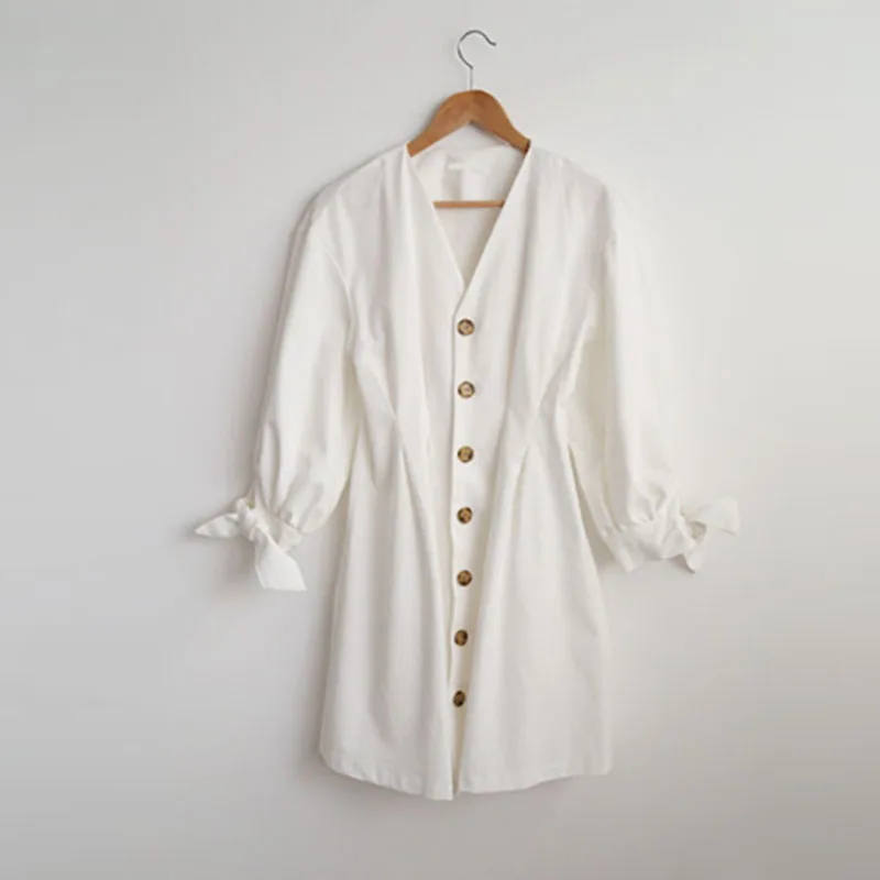 PERHAPS U white v neck button dress long sleeve solid pleat bow short mini dress casual D0619
PERHAPS U white v neck button dress long sleeve solid pleat bow short mini dress casual D0619