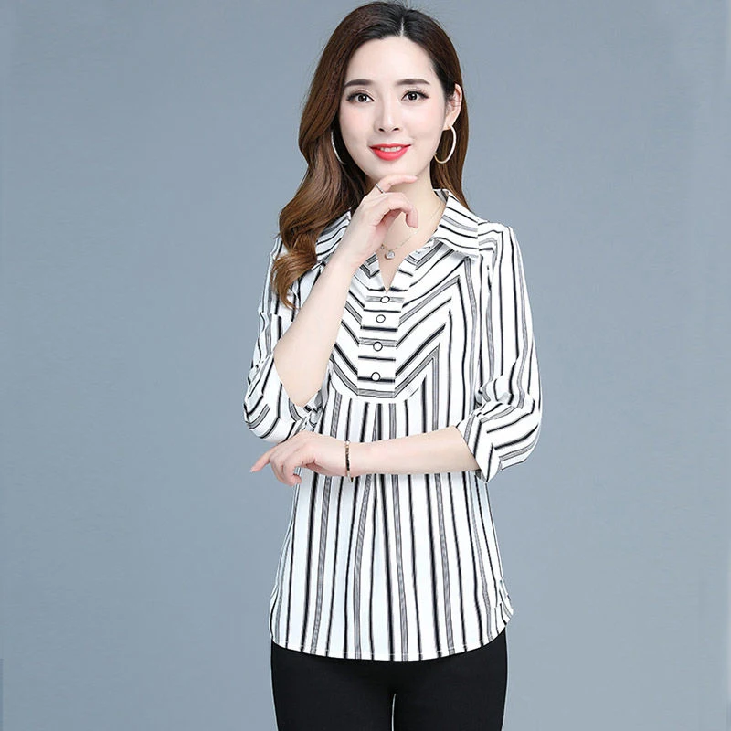 Elegant Women Spring Summer Chiffon Blouses Shirts Lady Casual Half Sleeve Striped Printed Blusas Tops DF2811
Elegant Women Spring Summer Chiffon Blouses Shirts Lady Casual Half Sleeve Striped Printed Blusas Tops DF2811