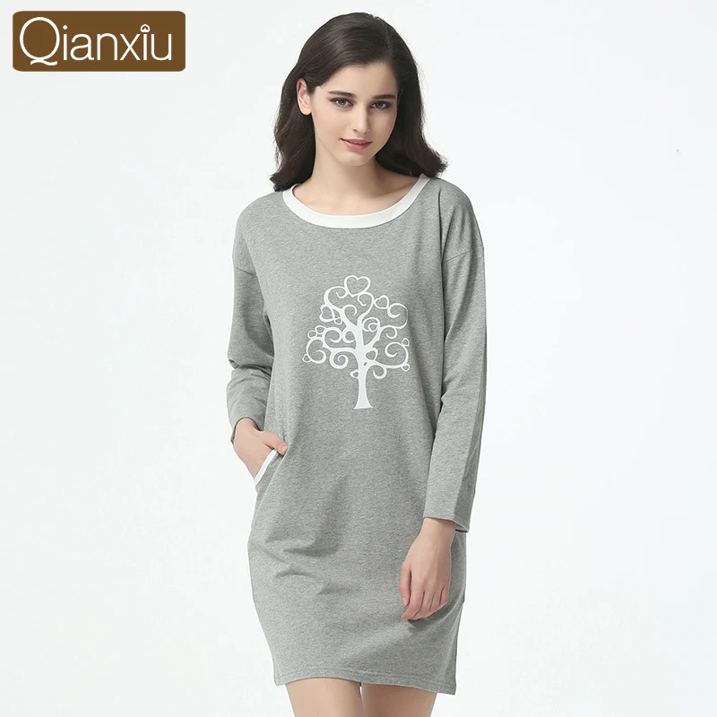2019 Autumn Brand Sleepshirts Women Casual nightdress with pocket Ladies Cotton sleepwear dress Female O-neck collar Nightgown
2019 Autumn Brand Sleepshirts Women Casual nightdress with pocket Ladies Cotton sleepwear dress Female O-neck collar Nightgown