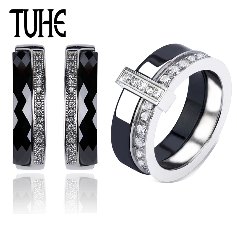 Elegant Luxury Design Black White Ceramic Jewelry Set For Women Crystal Earrings And Double Circle Rings Fashion Wedding Jewelry 
Elegant Luxury Design Black White Ceramic Jewelry Set For Women Crystal Earrings And Double Circle Rings Fashion Wedding Jewelry