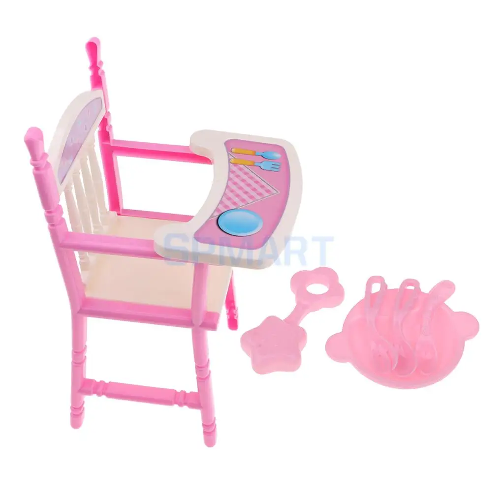 Foldable Doll Baby Toddler High Chair Tableware Playset for Reborn Doll for Mellchan Baby Dolls Accessories