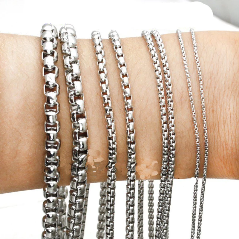 5meters 2mm/2.5mm/3mm/3.5mm/4mm Hot Sell High Quality Silver Stainless Steel Men Womens Box Chain, for making Necklace
5meters 2mm/2.5mm/3mm/3.5mm/4mm Hot Sell High Quality Silver Stainless Steel Men Womens Box Chain, for making Necklace