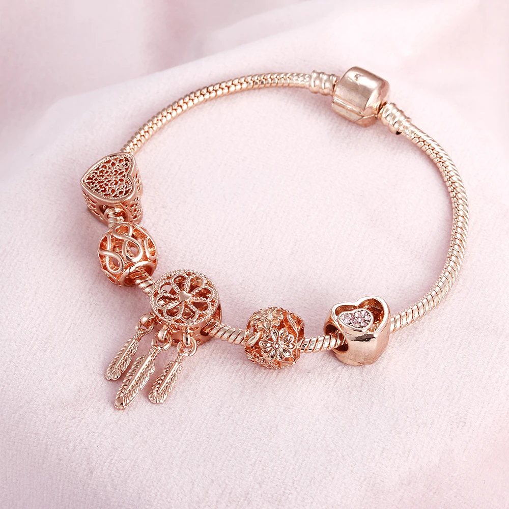 Pink Rose Gold Snake Chain Bracelet Women Fashion Jewelry DIY Glass Beads Flower Dreamcatcher Pendant Bangle Sister Friend Gifts
Pink Rose Gold Snake Chain Bracelet Women Fashion Jewelry DIY Glass Beads Flower Dreamcatcher Pendant Bangle Sister Friend Gifts