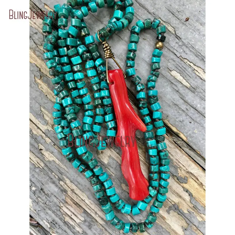 20190306-PM23951-summer fun turquoise heishi with coral branch pendant hand knotted_2