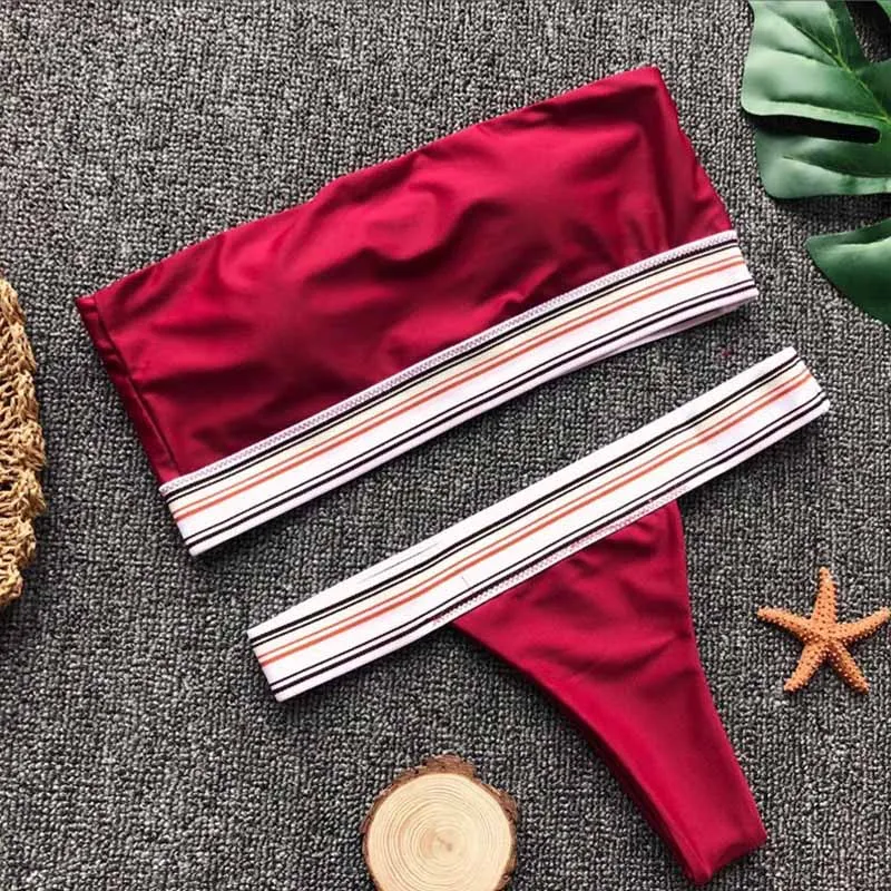 2018 Sexy Off The Shoulder Swimsuit Female Bandeau Bikini Set Women Swimwear High Cut Thong Brazilian Bikini Beach Bathing Suit
2018 Sexy Off The Shoulder Swimsuit Female Bandeau Bikini Set Women Swimwear High Cut Thong Brazilian Bikini Beach Bathing Suit
