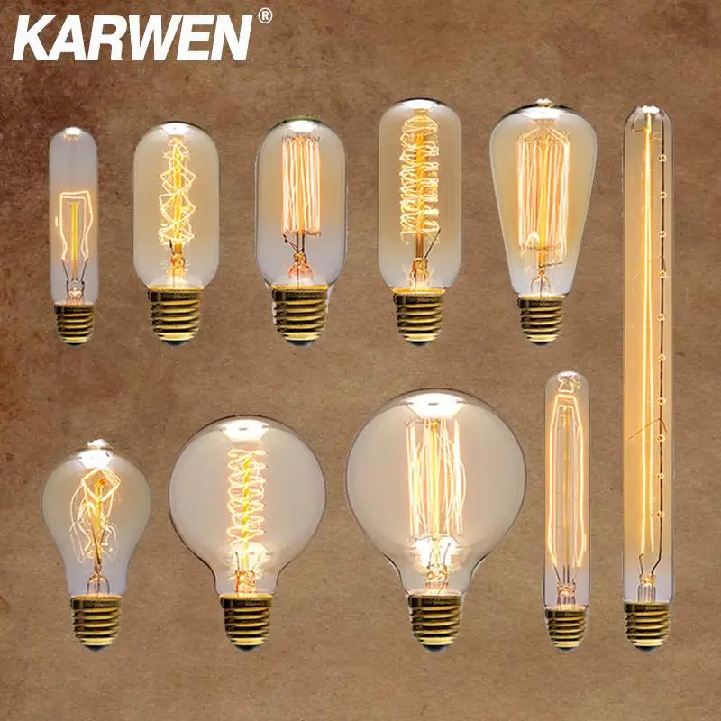 Винтажная лампа Эдисона KARWEN E27 40 Вт 220 В винтажная ST64 G80 G95 A19 T10 T45 светильник ПА