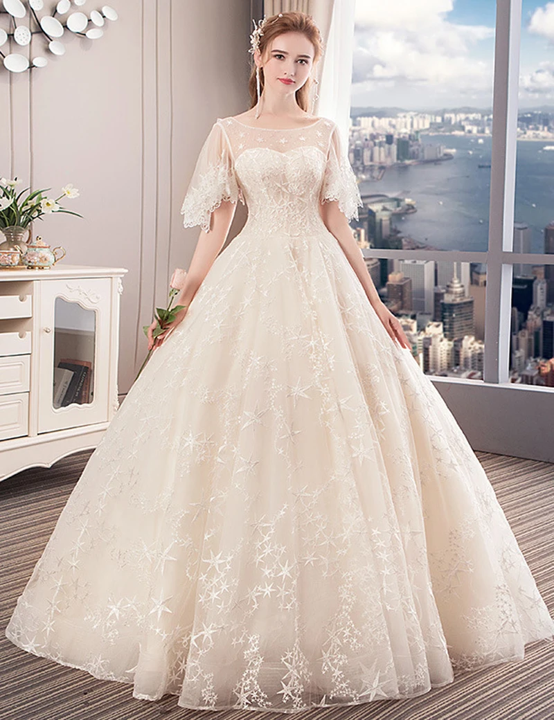 Vestido de Noiva 2019 Ball Gown Wedding Dress Princess Applique embroidery Lace Short Sleeve champagne Bride Gown Robe De Mariee
Vestido de Noiva 2019 Ball Gown Wedding Dress Princess Applique embroidery Lace Short Sleeve champagne Bride Gown Robe De Mariee
