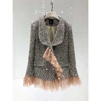 Women vintage turn-down collar woolen slim coat women France style lace outerwear
Women vintage turn-down collar woolen slim coat women France style lace outerwear