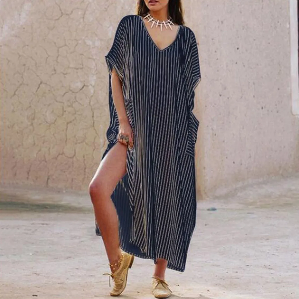 Feitong Women Brief Linen Soft Dress Plus Size Short Sleeve Stripe V-neck Side Slit Bohemian Shift Boho Maxi платье летнее Dress
Feitong Women Brief Linen Soft Dress Plus Size Short Sleeve Stripe V-neck Side Slit Bohemian Shift Boho Maxi платье летнее Dress