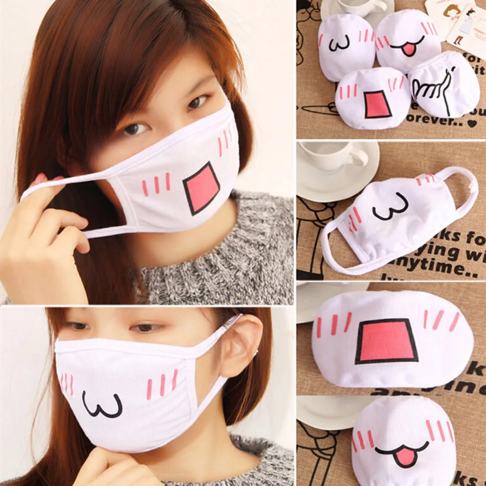 

Women Girls Health Care Cute Anime Kaomoji-kun Emotiction Mouth-muffle Kawaii Cotton Anti-Dust Winter Face Mask White Color