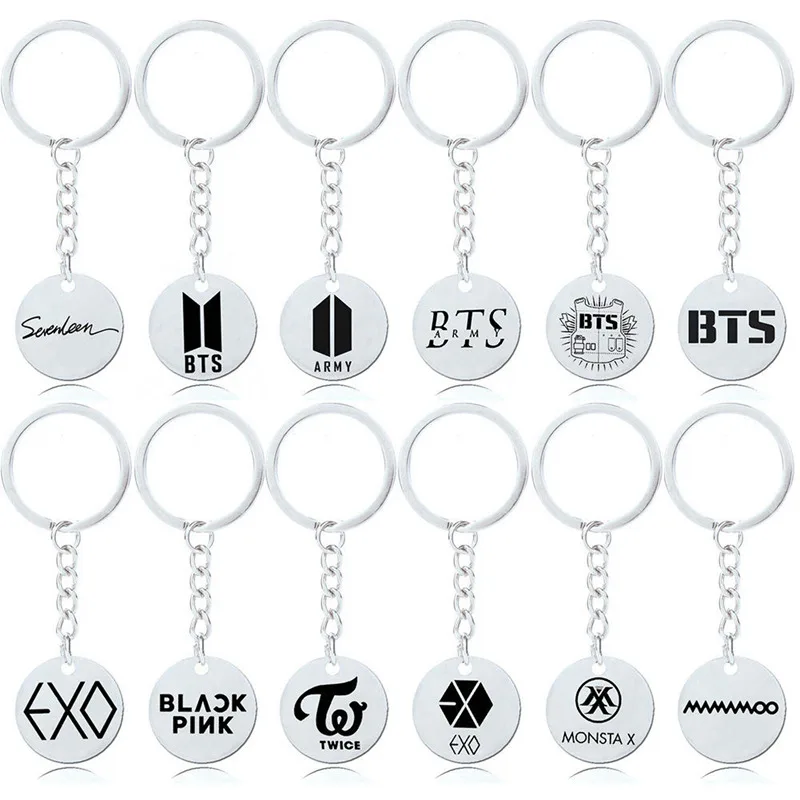 

Kpop BTS Bangtan Boys Blackpink Seventeen Monsta X EXO Twice Got7 Mamamoo Keychain Key Ring Stainless Steel Metal Fans Gift