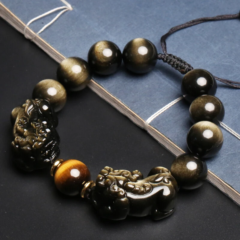 Natural 2 Gold Obsidian PiXiu Black Rope Bracelet Handmade Braide Brave Troops Beaded Bangle Bracelets DIY Dropship Jewelry
Natural 2 Gold Obsidian PiXiu Black Rope Bracelet Handmade Braide Brave Troops Beaded Bangle Bracelets DIY Dropship Jewelry