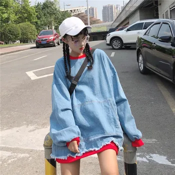 Streetwear Long Sleeve Oversized Hoodies Women Loose Fake Two Pieces Denim Sweatshirts Plus Size Casual Pullover Tops
Streetwear Long Sleeve Oversized Hoodies Women Loose Fake Two Pieces Denim Sweatshirts Plus Size Casual Pullover Tops