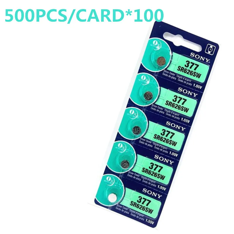 500pcs NEW SONY 100% Original 377 SR626SW 626 SR626 V377 AG4 Watch Battery Button Coin Cell MADE IN JAPAN
500pcs NEW SONY 100% Original 377 SR626SW 626 SR626 V377 AG4 Watch Battery Button Coin Cell MADE IN JAPAN