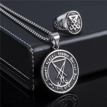 Elfasio Jewelry Set Lucifer Ring Necklace Set Baphomet Goat Pentagram Satan Symbol Stainless Steel Both Sided Pendant C
Elfasio Jewelry Set Lucifer Ring Necklace Set Baphomet Goat Pentagram Satan Symbol Stainless Steel Both Sided Pendant C