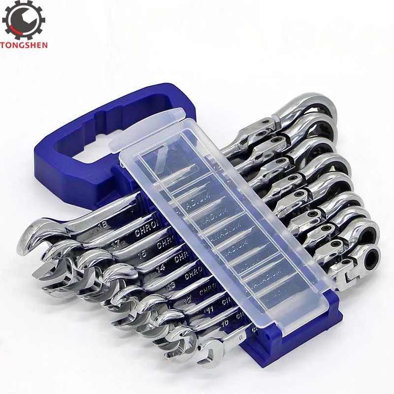 

9Pcs 8-19mm Flexible Head Combination Ratcheting Wrench Spanner Set Metric and SAE a set of keys ratchet handle tools torque