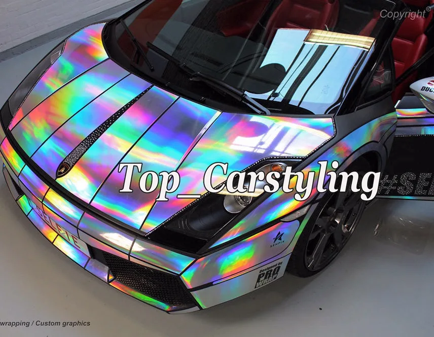 Holographic Laser Chrome Silver Iridescent Vinyl Wrap Car Film Air Bubble Free (1)