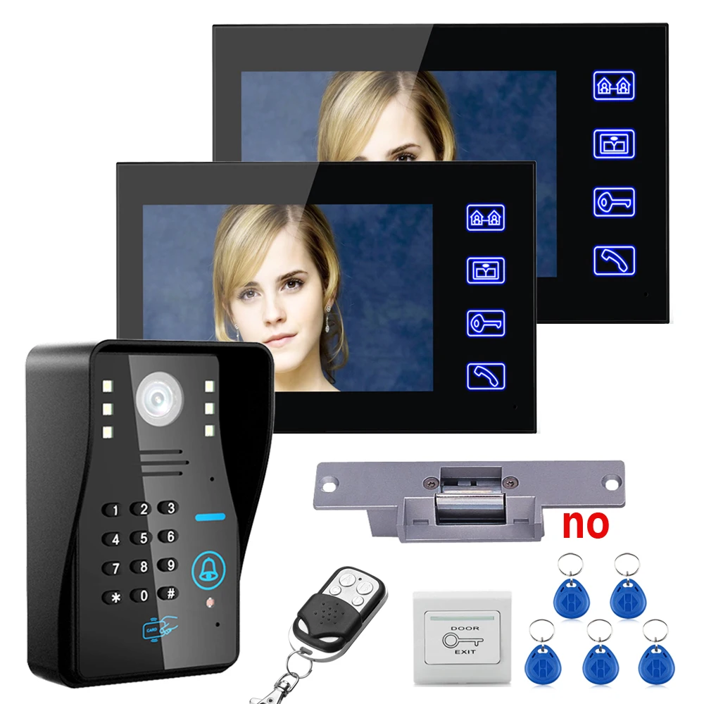 7"TFT 2 Monitors RFID Password Video Door Phone Intercom System Kit+ Electric Strike Lock+ Wireless Remote Control unlock
7"TFT 2 Monitors RFID Password Video Door Phone Intercom System Kit+ Electric Strike Lock+ Wireless Remote Control unlock