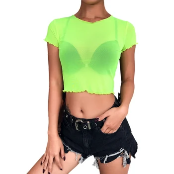 Casual Neon Green Mesh Top Female t-shirt Transparent Solid Short Sleeve Crop Tops Summer Tshirt Tee Shirt Femme
Casual Neon Green Mesh Top Female t-shirt Transparent Solid Short Sleeve Crop Tops Summer Tshirt Tee Shirt Femme