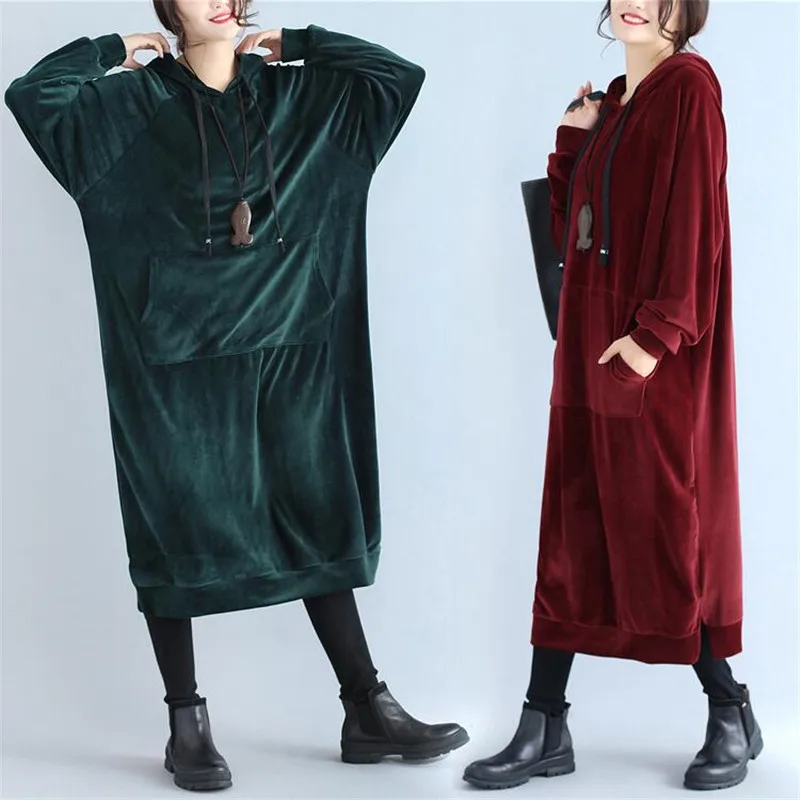 Gold Velvet Winter Autumn Thick Dress Casual Batwing Sleeves Hooded Dress Woman Oversized Solid Pleuche Dress Female Vestidos
Gold Velvet Winter Autumn Thick Dress Casual Batwing Sleeves Hooded Dress Woman Oversized Solid Pleuche Dress Female Vestidos
