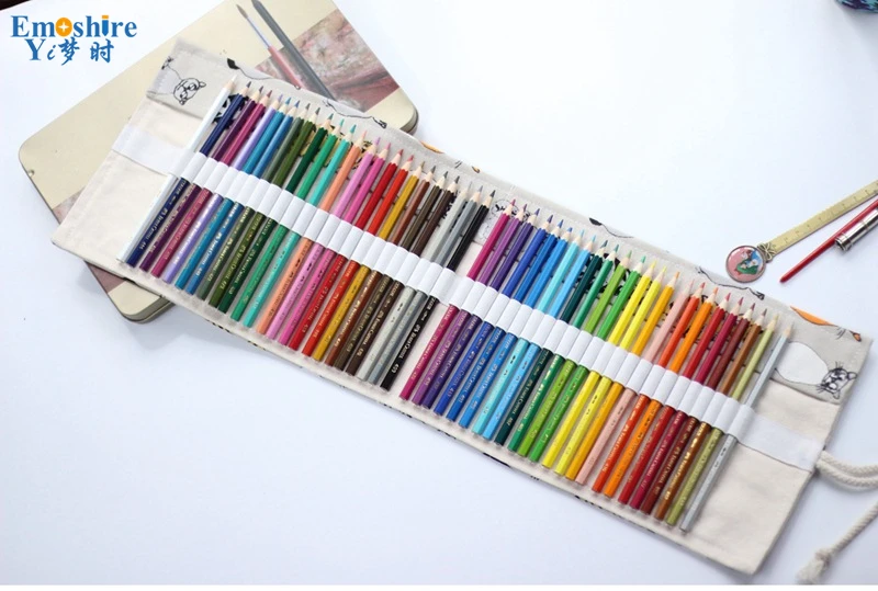 Emoshire Cotton canvas creative cloth curtains back cat color lead pencils large capacity pencil pencil pens (10)