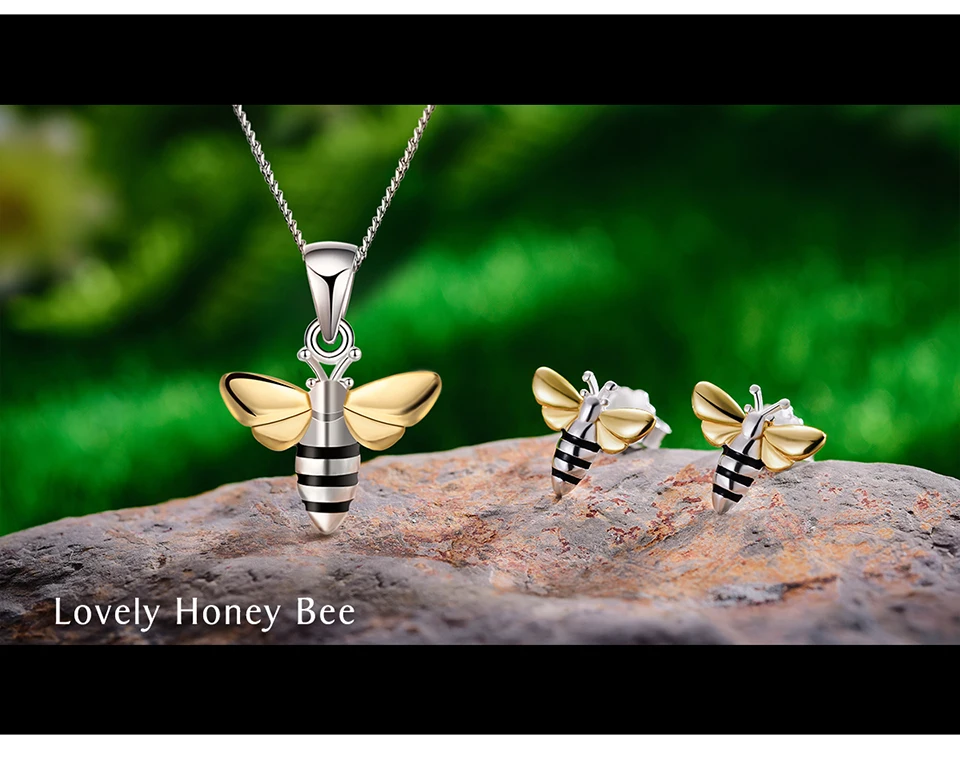 Lovely Honey Bee Jewelry Set with Stud Earrings | 925 Sterling Silver