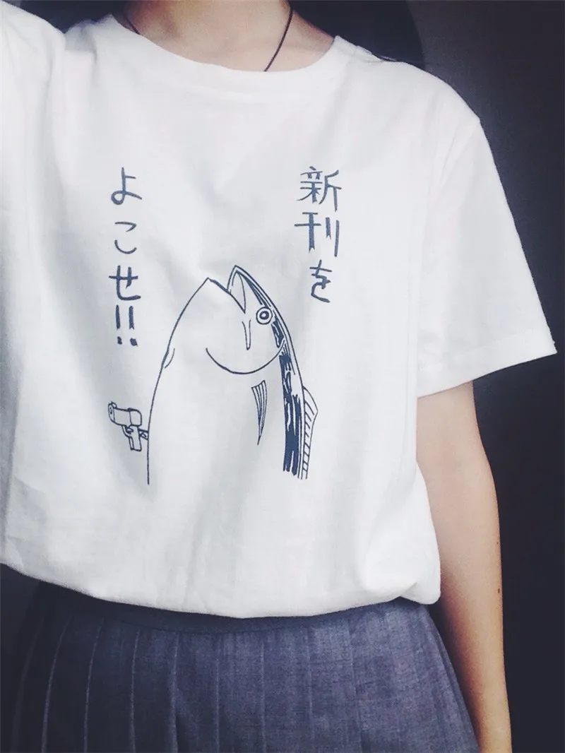 Fashion Women Japanese Harajuku Fish Gun Print Short Sleeve Tshirt Casual Crew Neck Ladies Top Tees Large size loose
Fashion Women Japanese Harajuku Fish Gun Print Short Sleeve Tshirt Casual Crew Neck Ladies Top Tees Large size loose