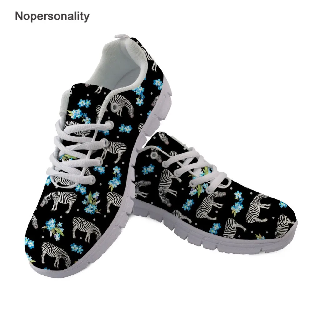 Nopersonality Women Fashion Sneaker Shoes Floral Zebra Print Casual Breathable Flats Comfortable Black Female Mesh | Обувь