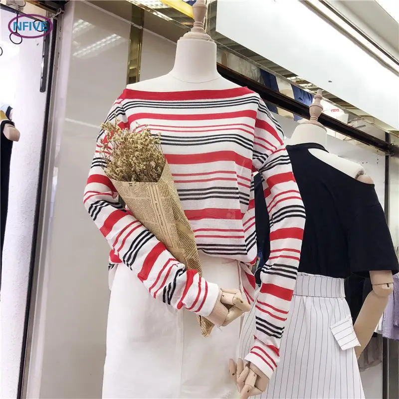NFIVE Brand 2018 Women Thin Loose Sweaters New Fashion Summer Stripe Pullover Quality A Word Collar Long Sleeved Knitted Sweater
NFIVE Brand 2018 Women Thin Loose Sweaters New Fashion Summer Stripe Pullover Quality A Word Collar Long Sleeved Knitted Sweater