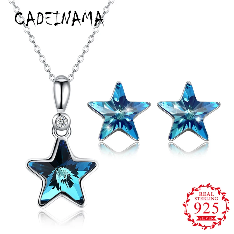 CADEINAMA Star Austria Crystal Pendant Necklace Stud Earrings Set Real 925 Sterling Silver Girl Women Fine Jewelry Wedding Gifts
CADEINAMA Star Austria Crystal Pendant Necklace Stud Earrings Set Real 925 Sterling Silver Girl Women Fine Jewelry Wedding Gifts